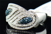 Blue Diamond Leaf Fashion Ring Ladies 10K White Gold Round Pave Cocktail 0.40 Ct