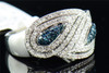 Blue Diamond Leaf Fashion Ring Ladies 10K White Gold Round Pave Cocktail 0.40 Ct