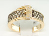 Ladies 14K Yellow Gold Round Cut Buckle Brown Champagne Diamond Engagement Ring