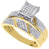 Diamond Trio Set Engagement Ring Wedding Band Round Pave 10K Yellow Gold .25 Ct