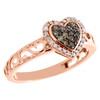 10K Rose Gold Brown Diamond Heart Ring Ladies Filigree Vintage Band 0.25 CT.