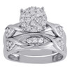 10K White Gold Twist Shank Diamond Cluster Wedding Band Matching Trio Set 3/4 Ct