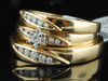 Diamond Engagement Wedding Ring 10K Yellow Gold Round Matching Trio Set 1/4 Tcw.