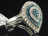 10K White Gold Round Cut Blue Diamond Tear Drop Fashion Cocktail Ring 1 Ct.