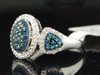 Blue Diamond Cocktail Ring Ladies 10K White Gold Round Oval Design 1/2 Tcw.