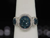 Blue Diamond Cocktail Ring Ladies 10K White Gold Round Oval Design 1/2 Tcw.