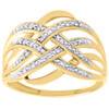 10K Yellow Gold Real Round Diamond Multi-Row Crossover Fashion Pave Ring 1/20 CT