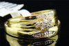 Mens Ladies 10K Yellow Gold Diamond Engagement Ring Trio Set Wedding Band .10 Ct