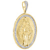 10K Yellow Gold Miraculous Virgin Mary Diamond Pendant Pave Oval Charm 0.55 Ct.