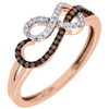 Red Diamond Double Infinity Fashion Ring Rose Gold Round Cocktail Band 0.15 Ct.