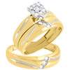 Diamond Trio Set 10k Yellow Gold Engagement Ring Matching Wedding Band 0.22 Ct