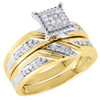 Diamond Trio Set 10K Yellow Gold Pave Square Engagement Wedding Ring 0.29 Tcw