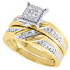 Diamond Trio Set 10K Yellow Gold Pave Square Engagement Wedding Ring 0.29 Tcw