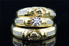 Mens Ladies 10K Yellow Gold Diamond Engagement Ring Trio Set Wedding Band .12 Ct