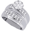 Flower Diamond Trio Set Engagement Ring Wedding Band 14K White Gold 0.98 Ct