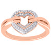 10K Rose Gold Diamond Cut Out Heart Ribbon Right Hand Cocktail Ring 1/5 CT.