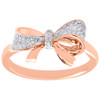 Womens 10K Rose Gold Round Diamond Bow Design Statement Fashion Ring 1/10 CT.