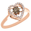 10K Rose Gold Brown Solitaire Dancing Diamond Halo Heart Cocktail Ring 0.38 Ct. 10K Rose Gold Brown Solitaire Dancing Diamond Halo Heart Cocktail Ring 0.38 Ct.