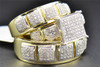 Diamond Trio Set Square Engagement Ring Wedding Band Pave 10K Yellow Gold .45 Ct