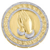 10K Yellow Gold Medallion Praying Hand Diamond Pinky Ring 31MM Greek Key 0.58 Ct