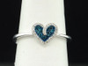 Ladies 10K White Gold Love Heart Blue Diamond Engagement Ring Wedding Bridal Set