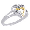 Ladies Real Diamond Split Shank Heart Promise Ring in Sterling Silver 0.03 CT.