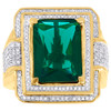 925 Sterling Silver Genuine Diamond Ring Royal Emerald Cut Green Gemstone .50 Ct