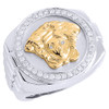 Diamond Medusa Pinky Statement Ring 10K White Gold Round Cut Prong Set 0.58 Ct.