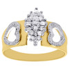 10K Yellow Gold Baguette Diamond Hearts Marquise Cluster Cocktail Ring 0.12 Ct.
