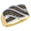 10K Yellow Gold Brown Diamond Swirl Waved Anniversary Ring Wedding Band 0.35 Ct.