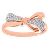10K Rose Gold Diamond Bow Ring Ladies Right Hand Statement Band 0.13 CT.