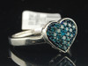 Blue Diamond Heart Cocktail Ring 10K White Gold Right Hand Promise Band 0.30 Ct.