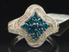 10k White Gold Blue Round Cut Diamond Clover Design Fashion Cocktail Ring .75 Ct