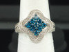 10k White Gold Blue Round Cut Diamond Clover Design Fashion Cocktail Ring .75 Ct