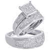 Diamond Trio Set Engagement Ring 10k White Gold Round Pave Wedding Band 1/2 Ct.