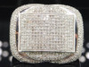 Diamond Curved Pinky Ring Mens 10K White Gold Round Pave Designer 1.35 Tcw.