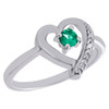 .925 Sterling Silver Created Emerald & Diamond Heart Ladies Promise Ring 0.03 Ct