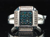 Blue Diamond Square Cocktail Ring .925 Sterling Silver Fashion Band 1/4 Ct.