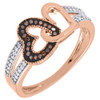 Red Diamond Double Heart Fashion Band 10k Rose Gold Round Cocktail Ring 0.15 Ct.