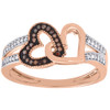 Red Diamond Double Heart Fashion Band 10k Rose Gold Round Cocktail Ring 0.15 Ct.