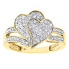 Diamond Heart Cocktail Ring 10K Yellow Gold Round Pave Fashion Band 1/3 Tcw.