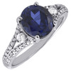 Diamond Created Blue Sapphire 10K White Gold Fashion Cocktail Ring 2.50 tcw.