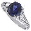 Diamond Created Blue Sapphire 10K White Gold Fashion Cocktail Ring 2.50 tcw.