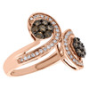 10K Rose Gold Brown Diamond Flower Cluster Bypass Ladies Cocktail Ring 0.75 Ct.