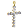 10K Yellow Gold Single Row Diamond Halo Cross Pendant 1.90" Mens Charm 1 Ct.