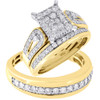 Diamond Trio Set Square Engagement Ring 10k Yellow Gold Wedding Band 1.36 Tcw.