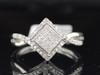 Diamond Square Cocktail Ring Ladies 10K White Gold Round Pave Design 1/4 Tcw.