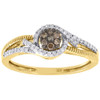 Brown Diamond Halo Right Hand Band 10K Yellow Gold Round Cocktail Ring 0.20 Ct