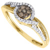 Brown Diamond Halo Right Hand Band 10K Yellow Gold Round Cocktail Ring 0.20 Ct