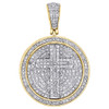 10K Yellow Gold Real Diamond Cross Cirlce Medallion Pendant Charm Pave 1.03 CT